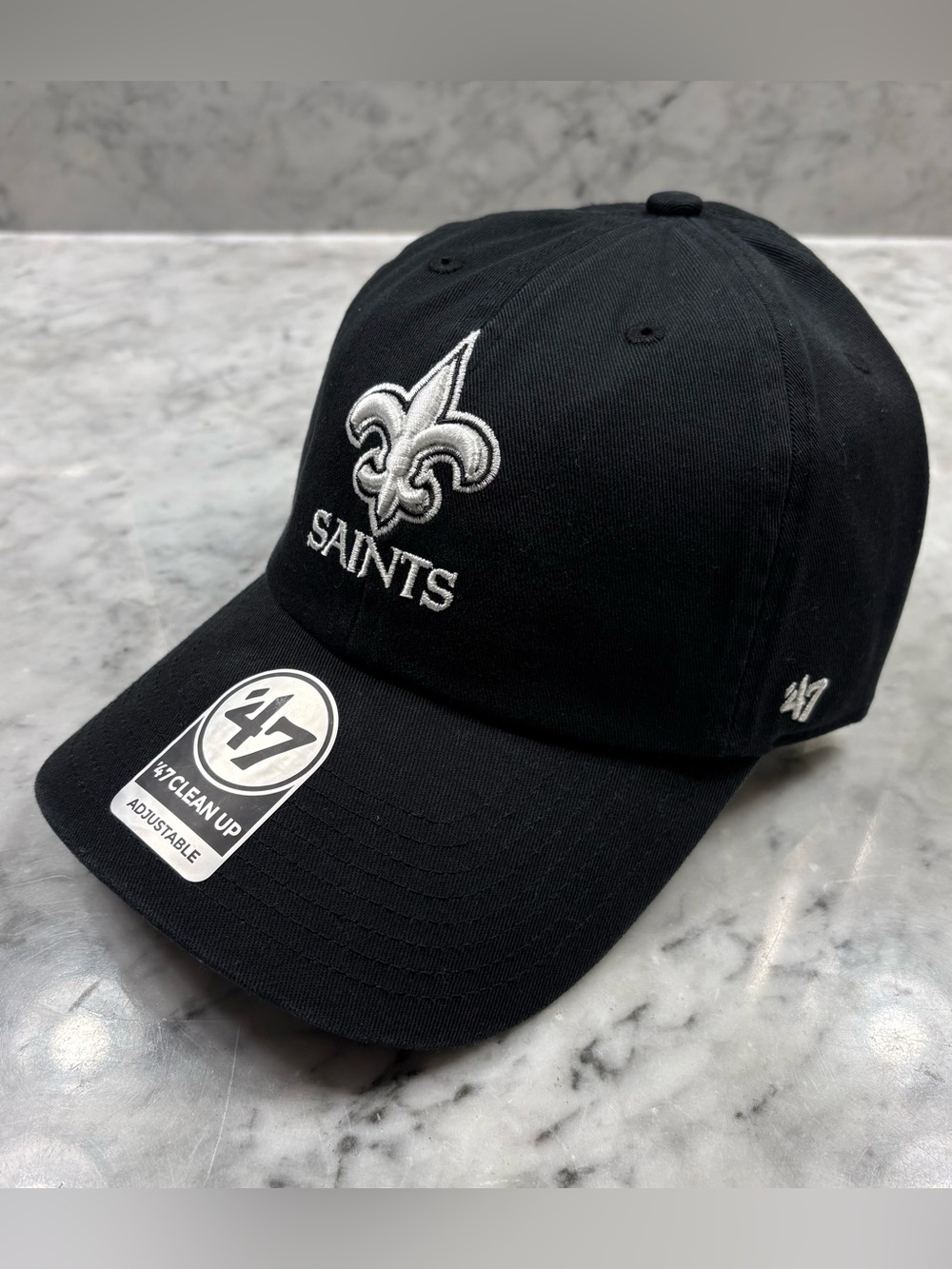 47 Brand New Orleans Saints Clean Up Adjustable Strap NFL Hat Black White OSFM